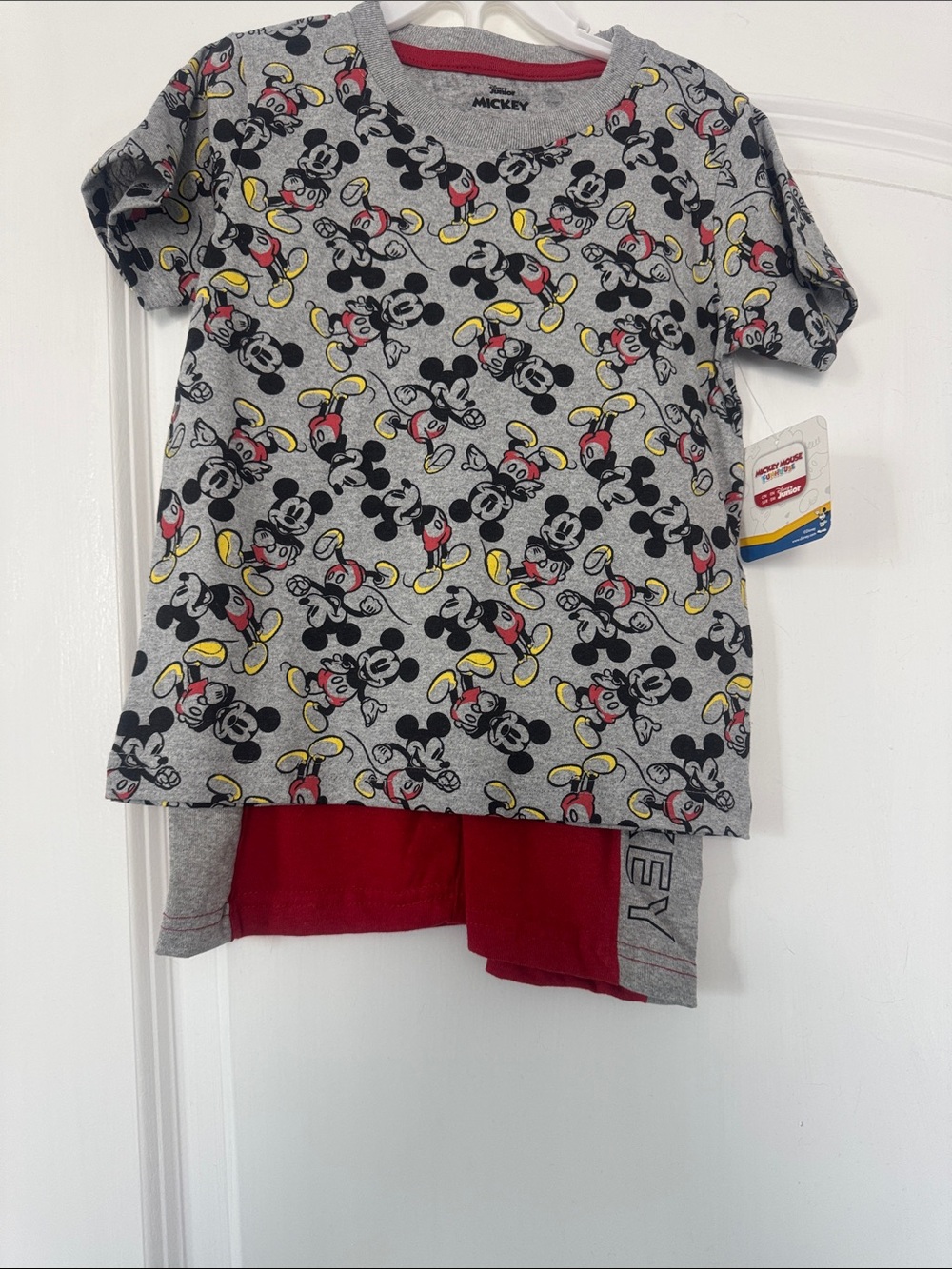 Disney Grey Mickey Mouse Tee and Red Shorts Set